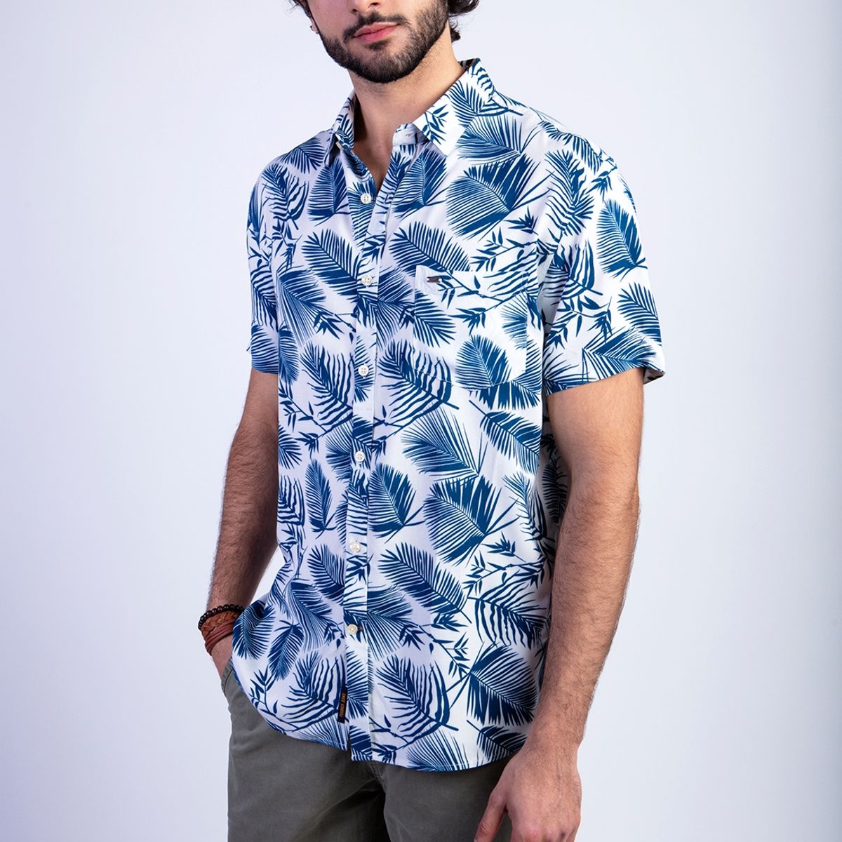 FEROUCH - Camisa Estampada Palmera Fj Azul Ferouch