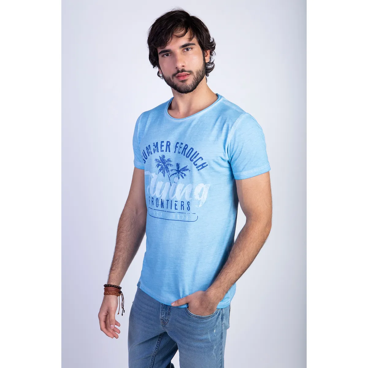 FEROUCH - Polera Dirty Wash Seatle Celeste Ferouch