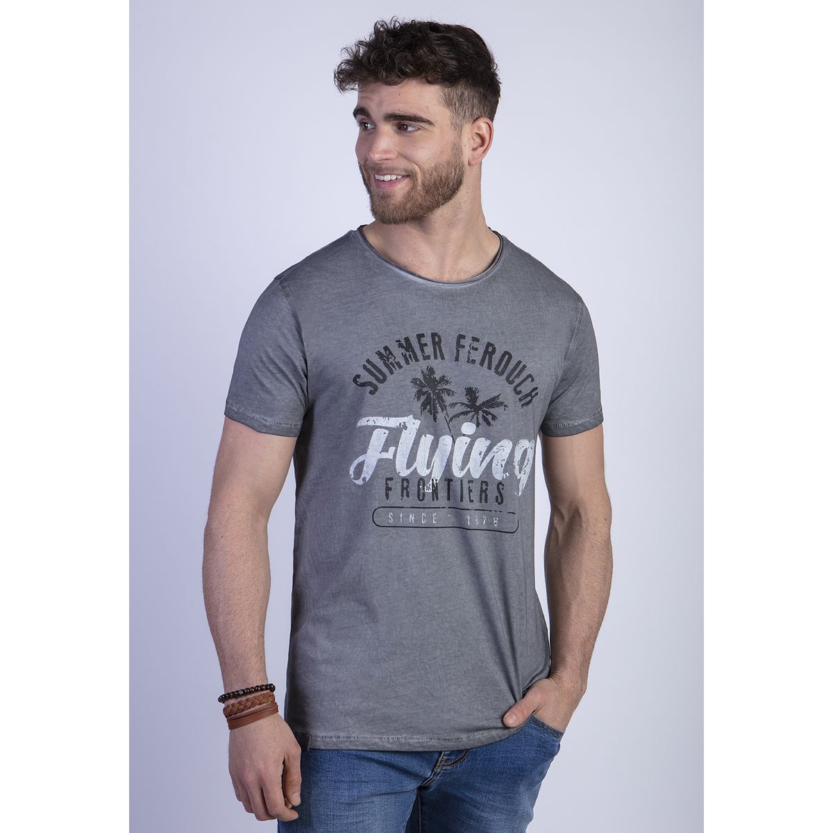 FEROUCH - Polera Dirty Wash Seatle Gris Ferouch