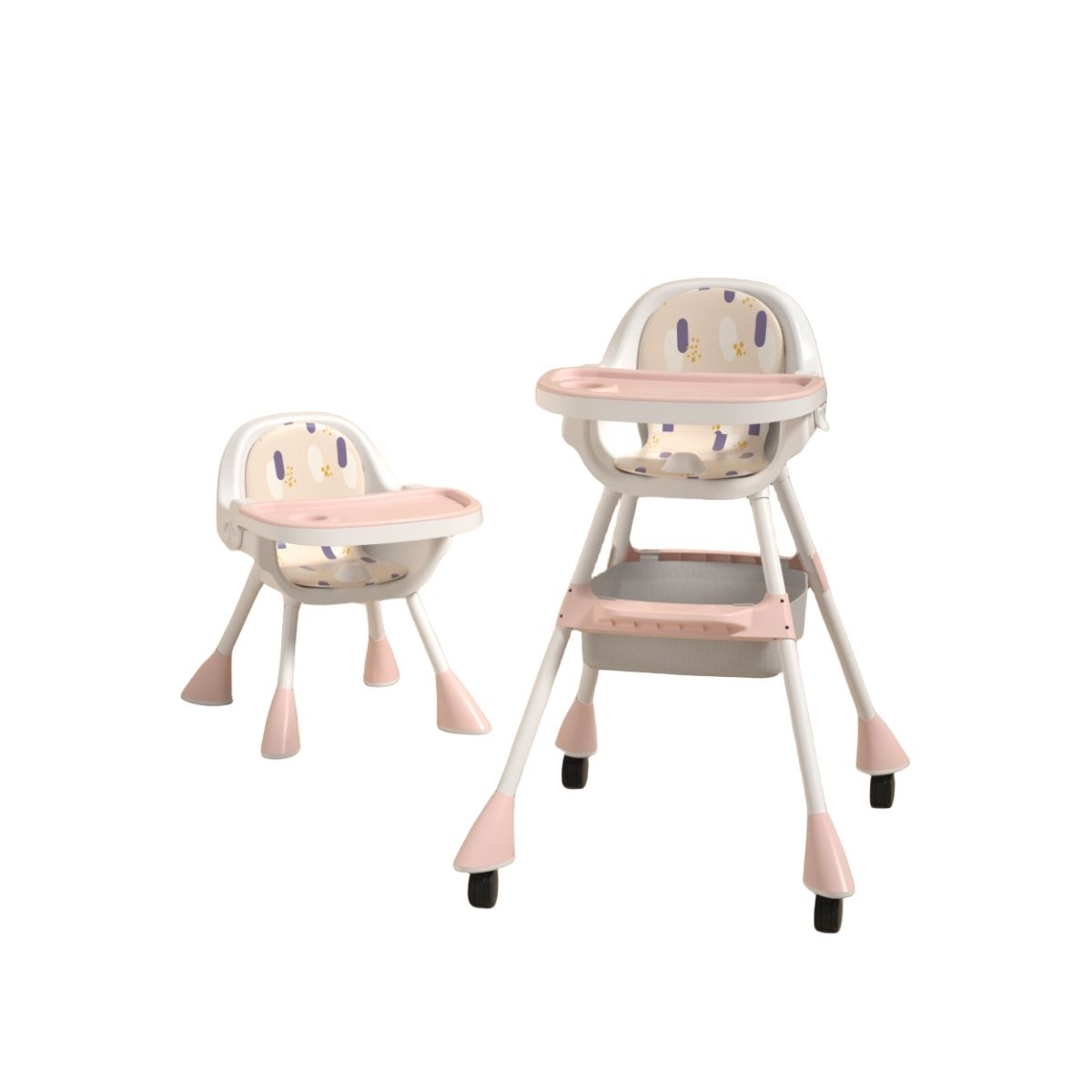 BABYLUNA - SILLA DE COMER CON CINTURÓN Y RUEDAS PARA NIÑOS 2en1 Rosado