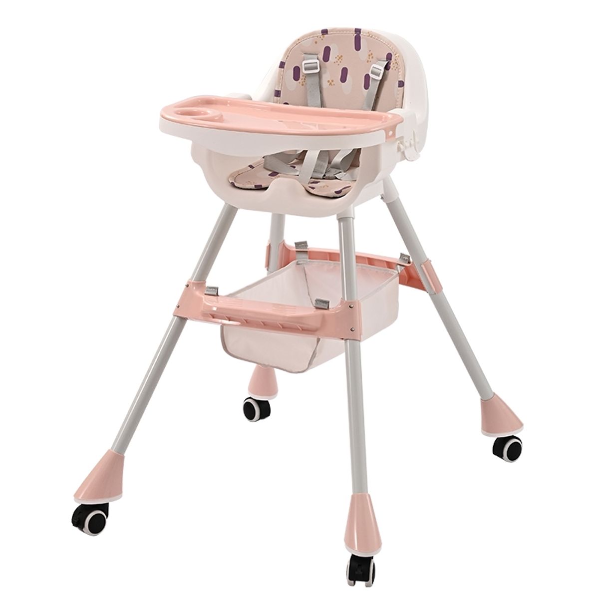 BABYLUNA - SILLA DE COMER CON CINTURÓN Y RUEDAS PARA NIÑOS 2en1 Rosado