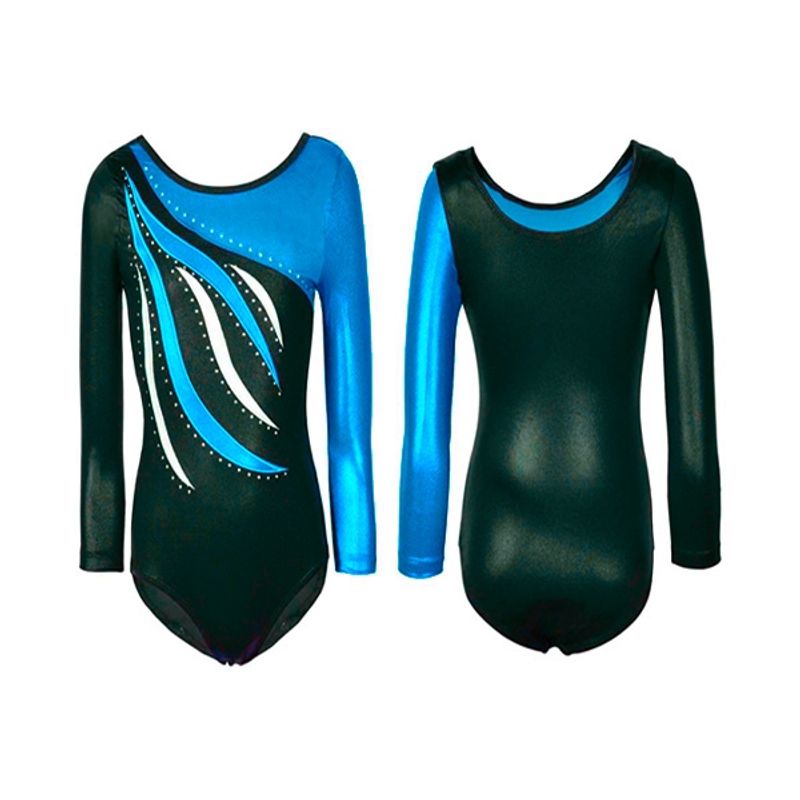 GENERICO - Malla de gimnasia artística con mangas – azul - Talla 12