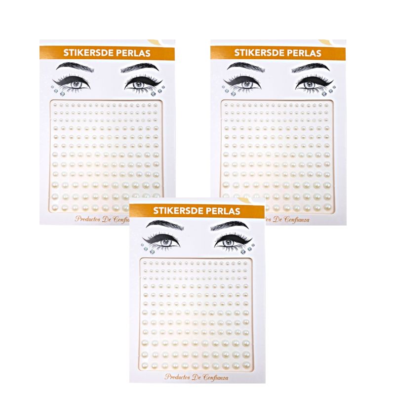 GENERICO - Pack 3 Stickers Strass Pegatina Adhesivas Perlas Faciales.