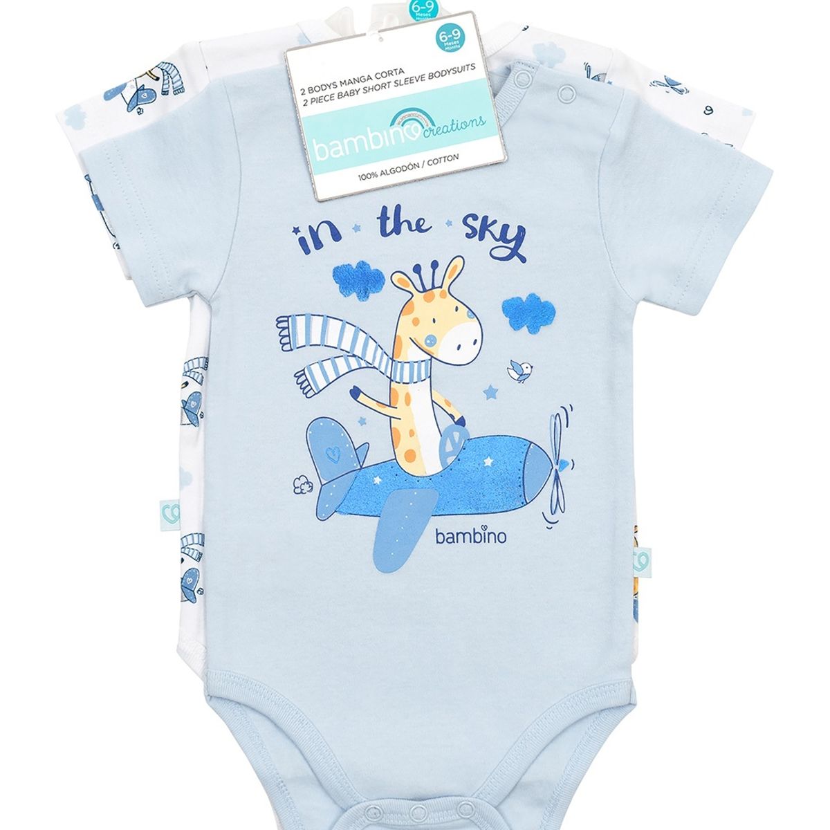BAMBINO - Set 2 Body Manga Corta Celeste Jirafa Niño 0-3M