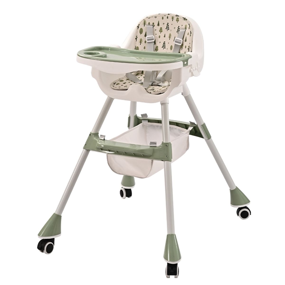 BABYLUNA - SILLA DE COMER CON CINTURÓN Y RUEDAS PARA NIÑOS 2en1 Verde