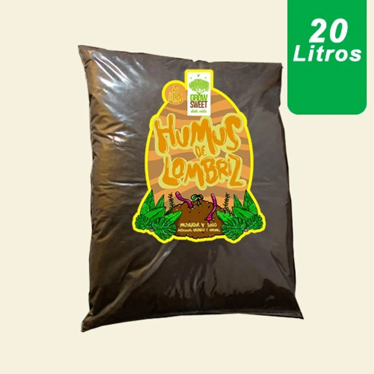 GROW SWEET - Tierra, Sustratos Humus De Lombriz 20 Litros y Fibra De Coco 20 Lts
