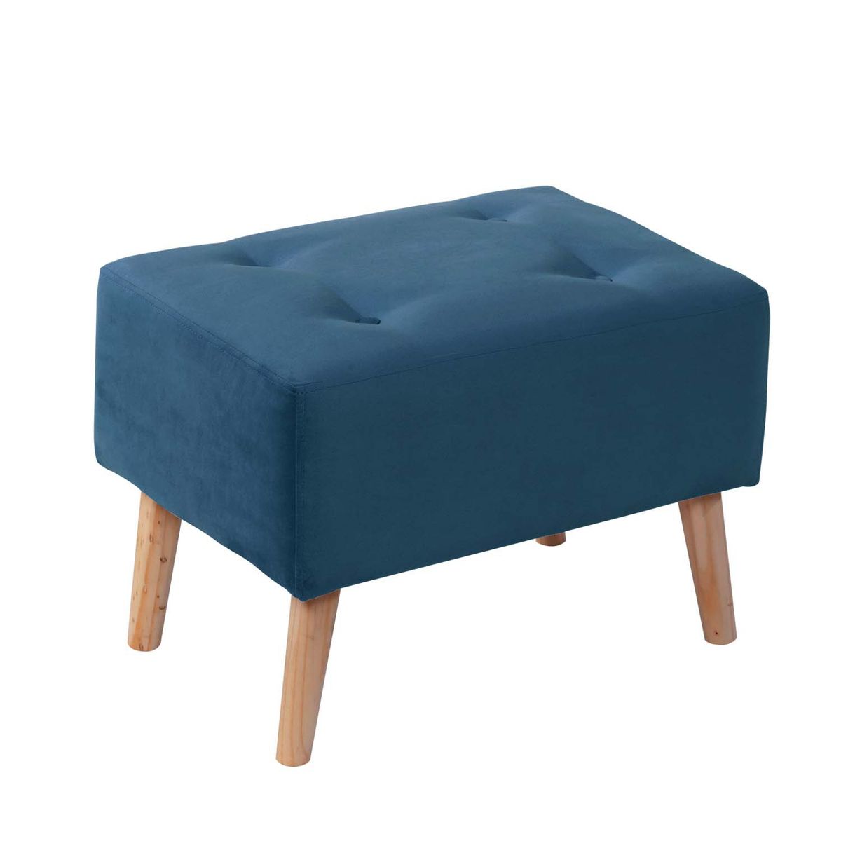 LATAM HOME - Puff Latam Home Niza Azul Petróleo, Tela Velvet, Patas de Madera