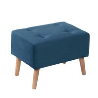 Puff Niza Azul Petróleo, Tela Velvet, Patas de Madera