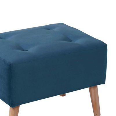 Imagen 2 del producto Puff Niza Azul Petróleo, Tela Velvet, Patas de Madera