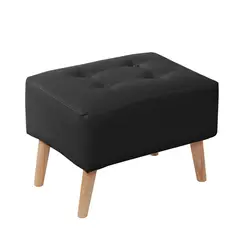 LATAM HOME - Puff Niza PU Negro con Patas de Madera