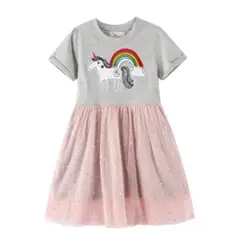 JUMP KIDS - Vestido Manga Corta y Tul Niña Unicornio