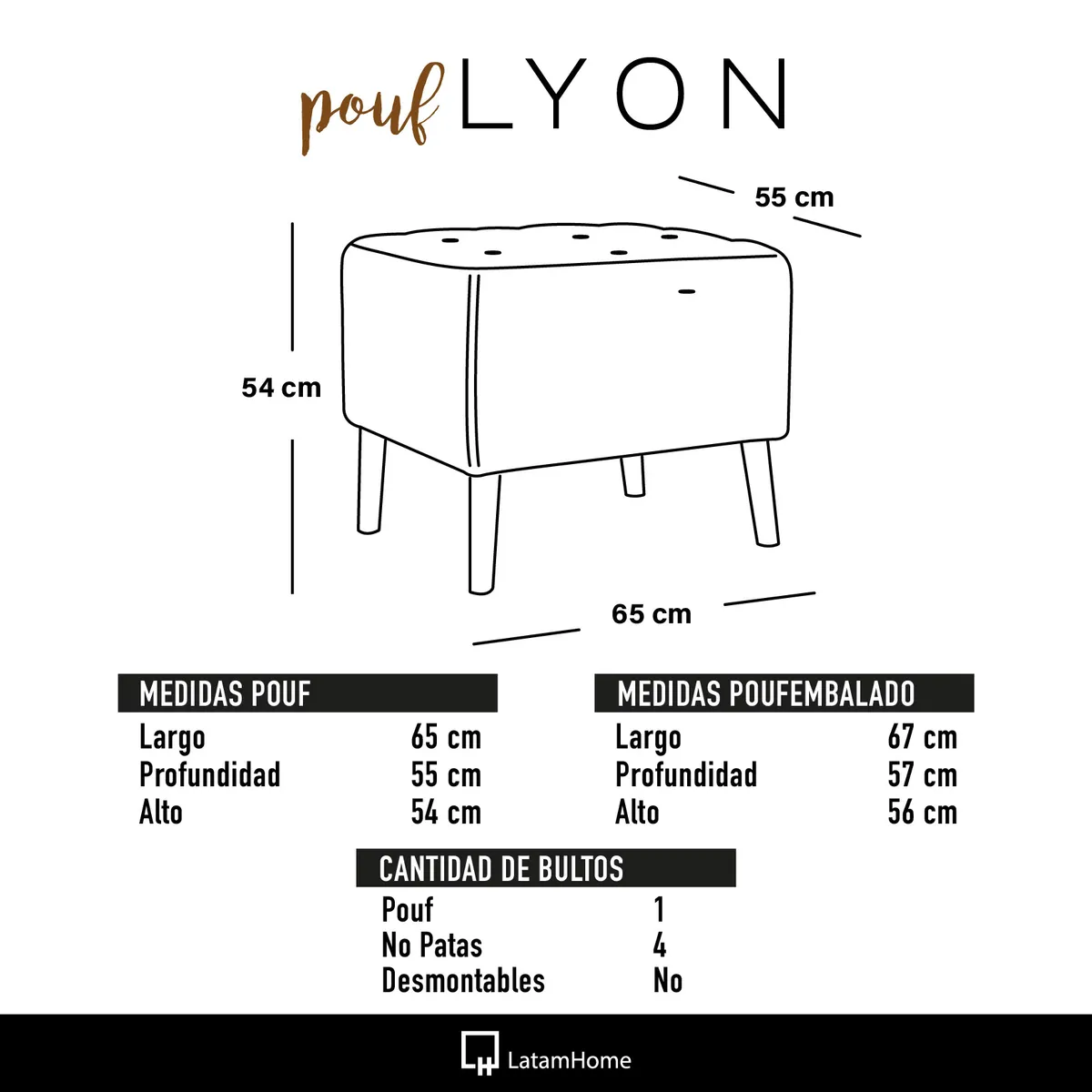 LATAM HOME - Pouf Lyon Tela Velvet Gris