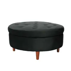 LATAM HOME - Puff Paris Circular Negro con Almacenamiento