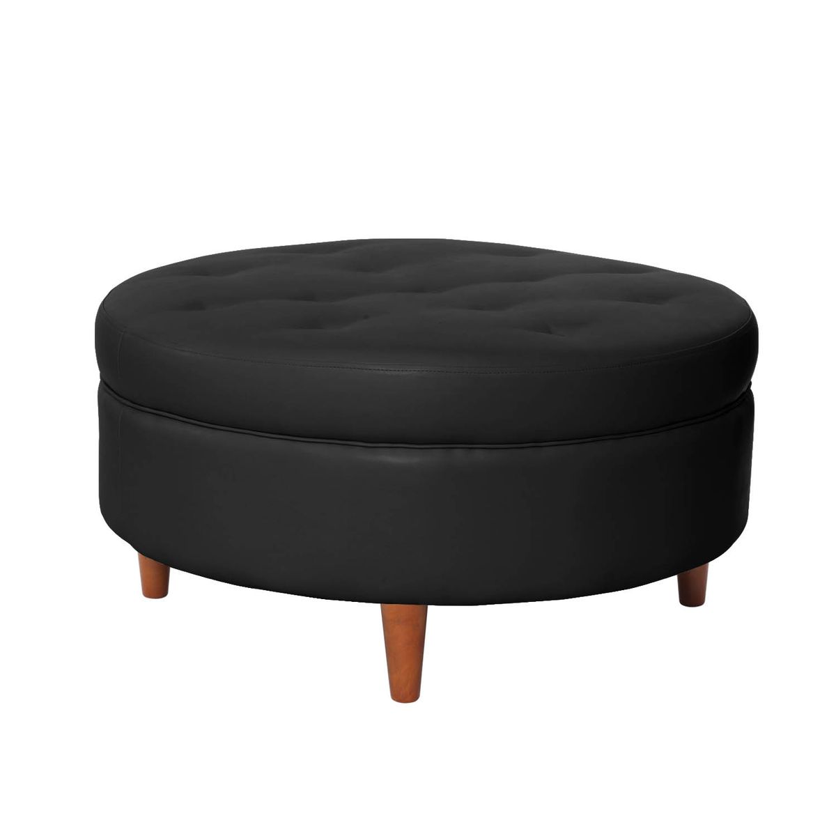 LATAM HOME - Puff Latam Home Paris Negro con Patas de Madera y Detalles Capitoné