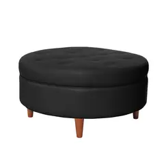 LATAM HOME - Puff Paris Negro con Patas de Madera y Detalles Capitoné.
