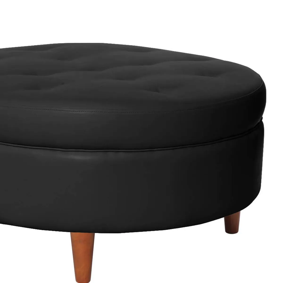 LATAM HOME - Puff Latam Home Paris Negro con Patas de Madera y Detalles Capitoné