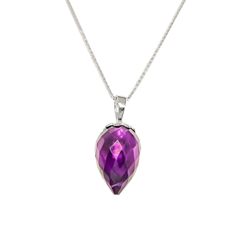 Collar Pendulo Facetado Amatista Plata Fina 925 Morado TALLA UNICA