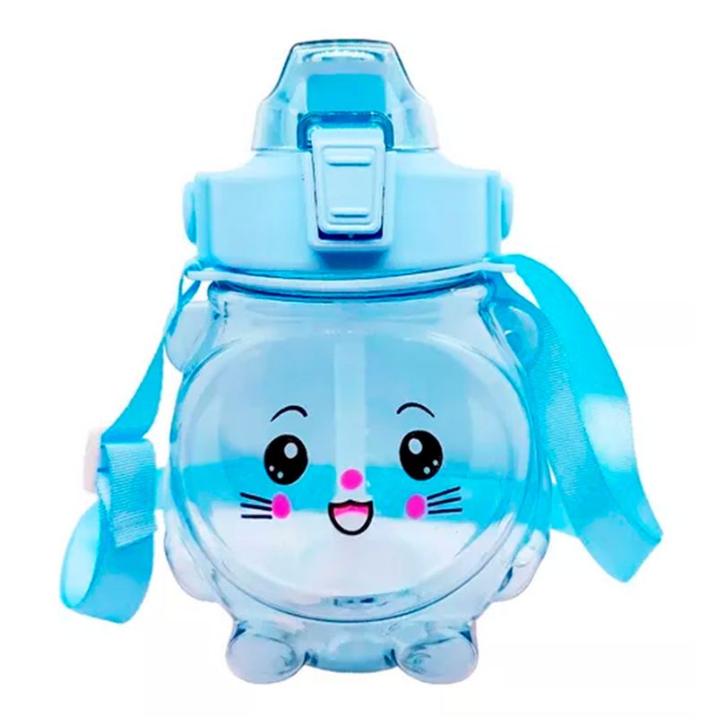 ESHOPANGIE - Botella Agua Kawaii Con Sticker Y Correa 1000ml Azul