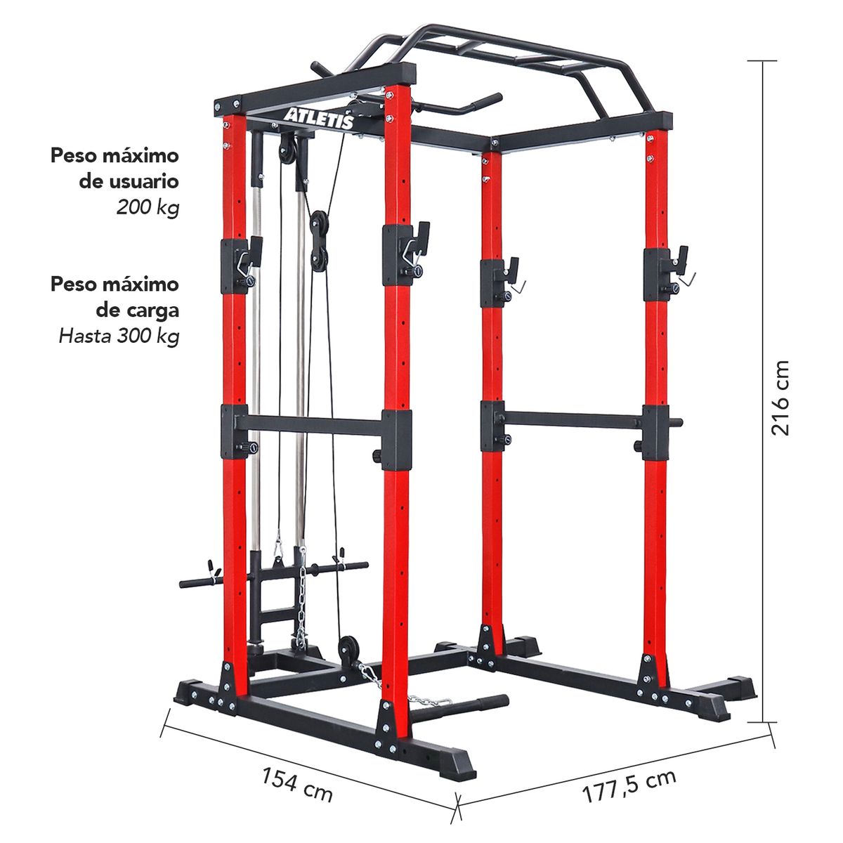 ATLETIS - Jaula Power Rack de Potencia Multifuncional