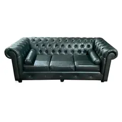 MUEBLES HVM - Sofa Chestefield Negro Cuero PU 3C Pmetal