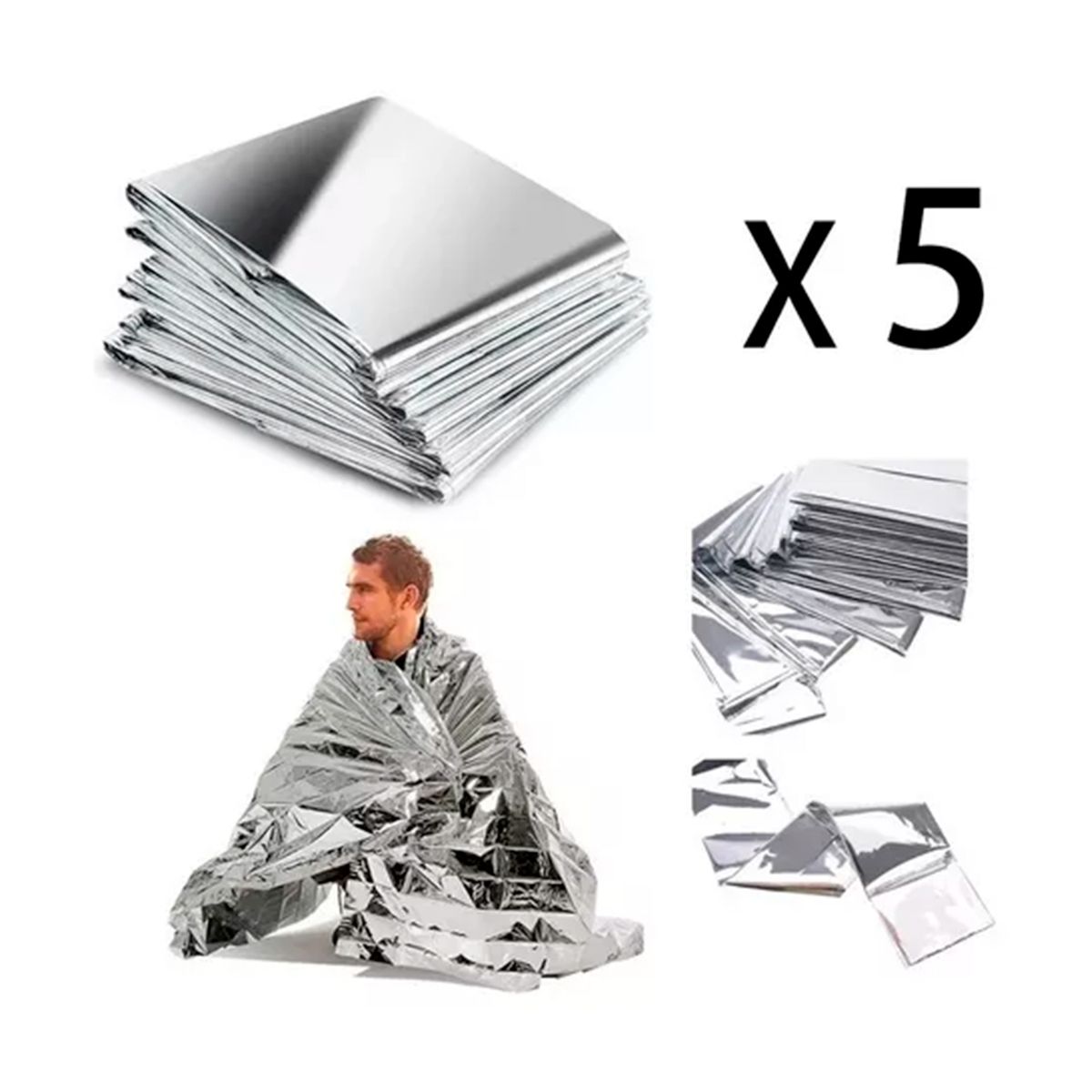 GENERICO - Pack 5 Manta Térmica De Emergencia Trekking Camping 160*210
