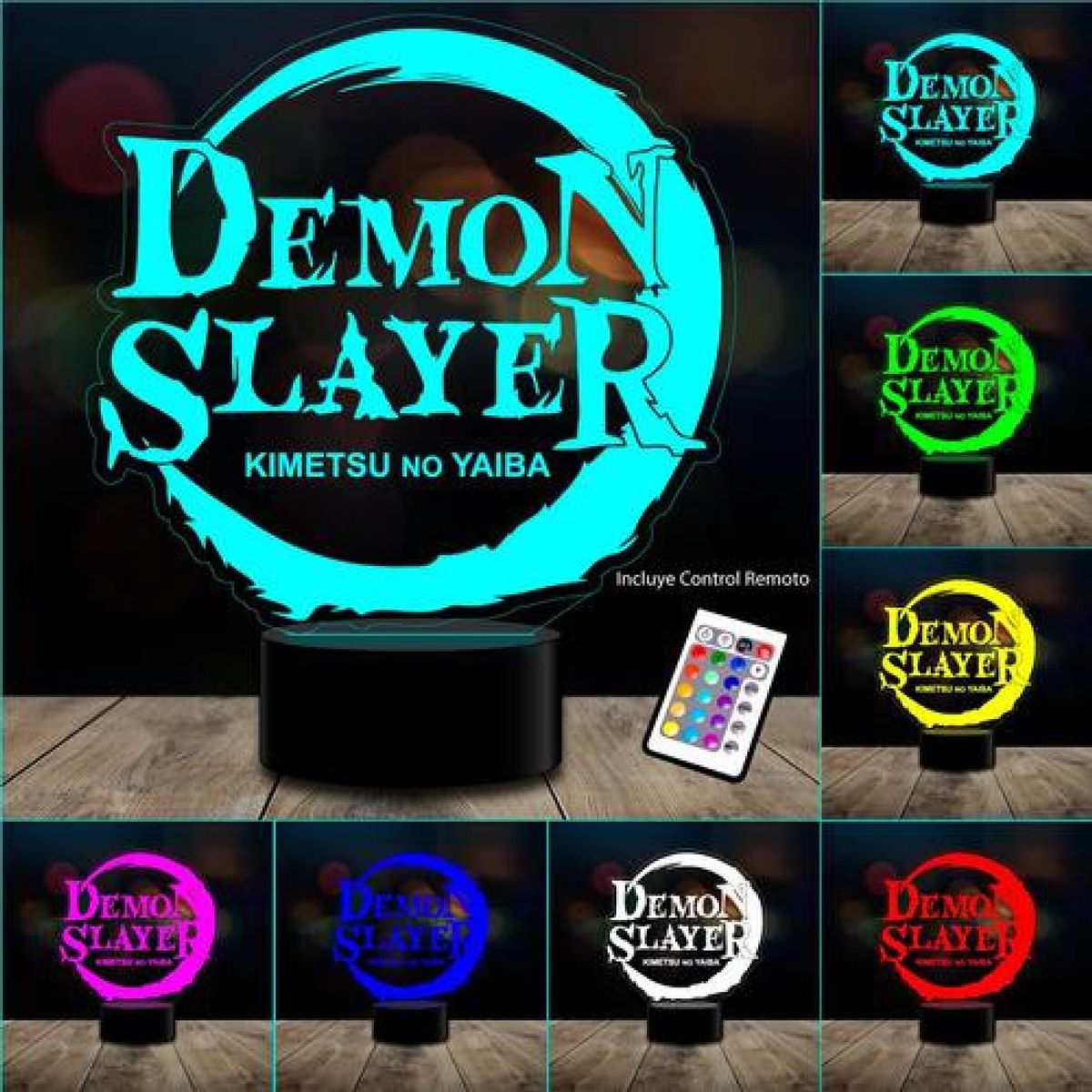 GENERICO - Lampara 3d Demon Slayer Anime 16 Colores C/ Remoto