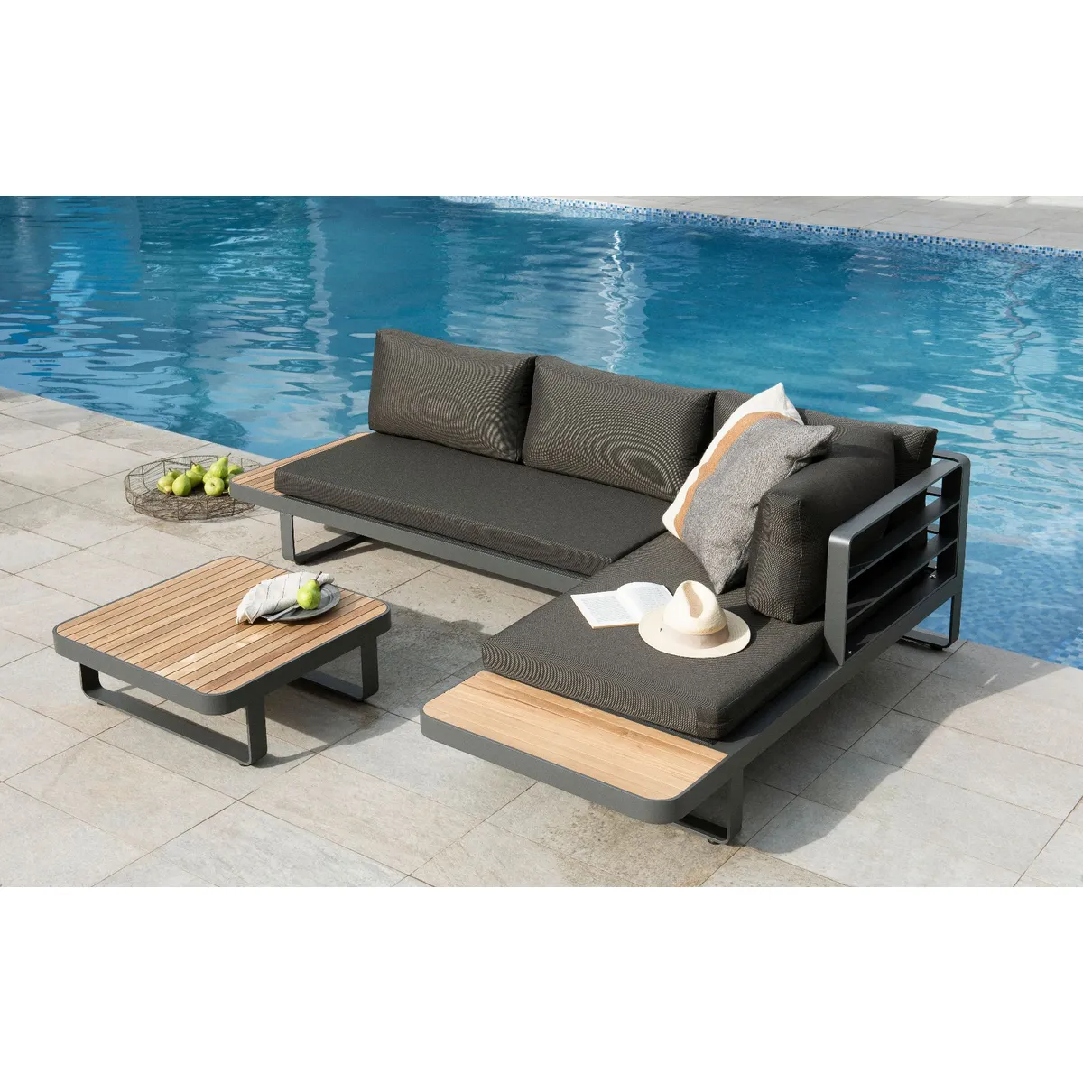 ROSEN - Seccional de Terraza Rosen Cervia 3 Piezas Derecho Negro