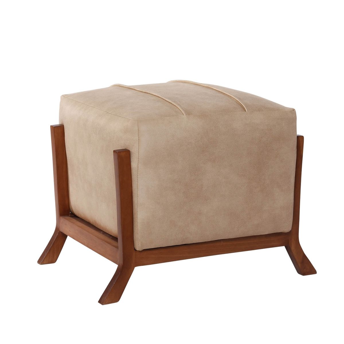 LATAM HOME - Puff Latam Home Marsella Beige con Base de Madera