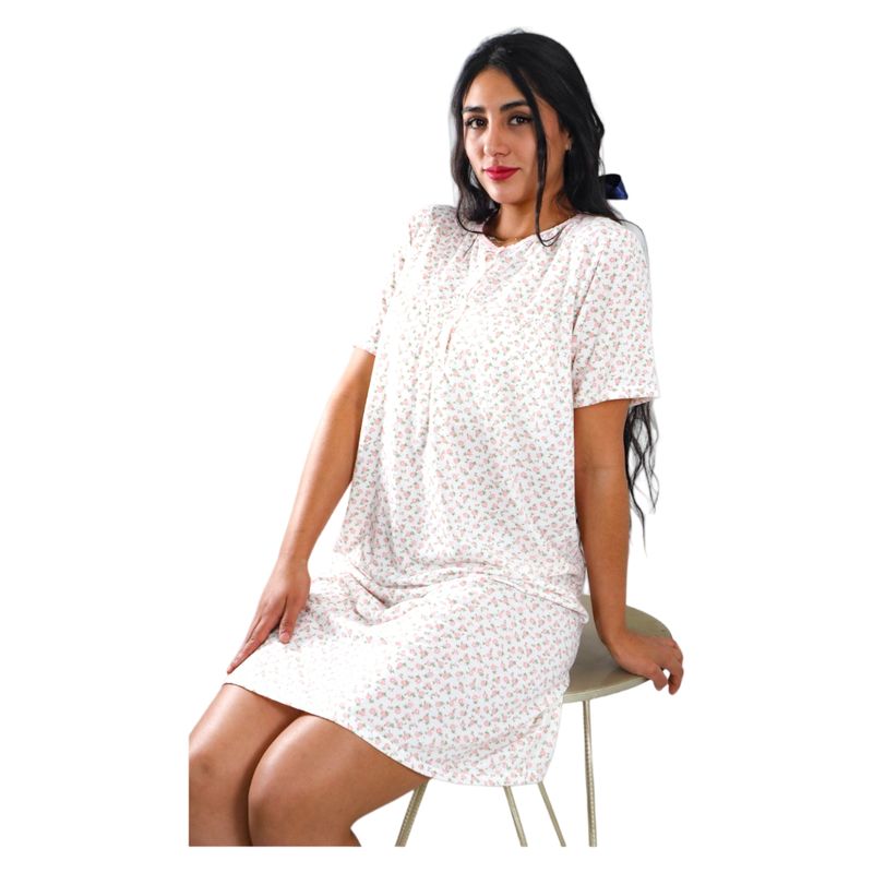 MEDIA LUNA - Pijama Camisola Mujer Manga Corta Diseño Floreado