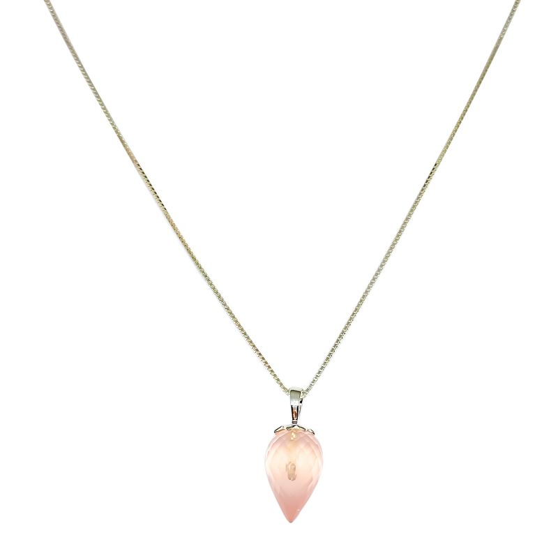 ANDREA COGGIOLA JOYAS - Collar Péndulo Facetado Cuarzo Rosa Plata Fina 925