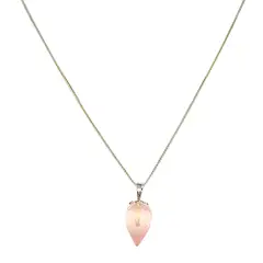ANDREA COGGIOLA JOYAS - Collar Péndulo Facetado Cuarzo Rosa Plata Fina 925