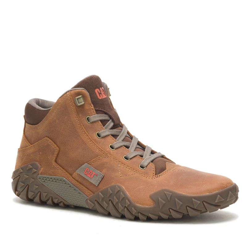 CAT - Zapatilla cuero con caña Griplite Mid Café Hombre CAT