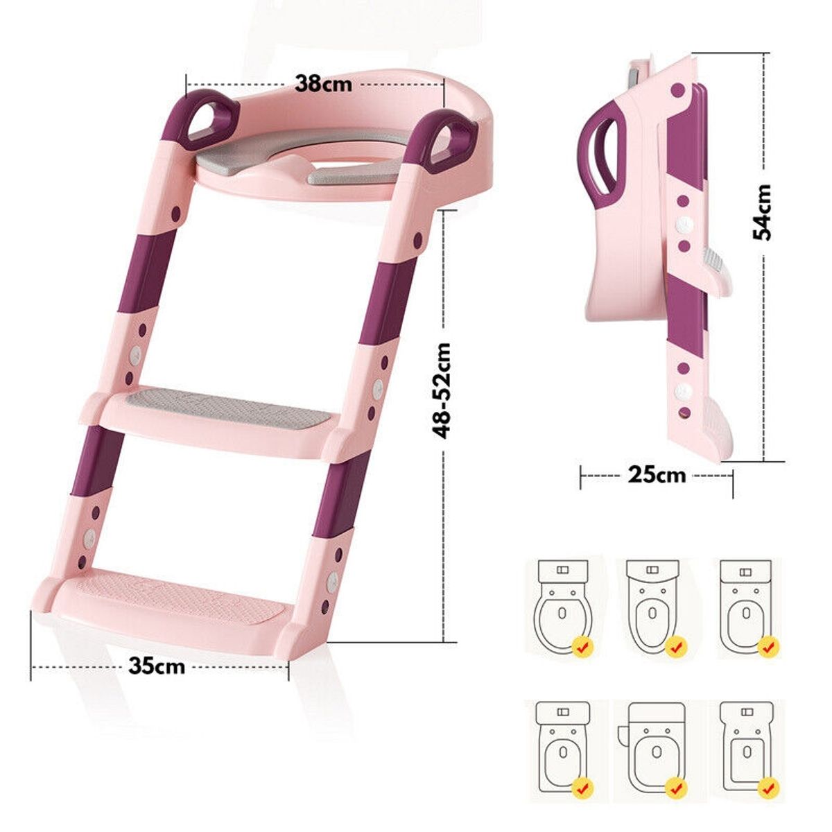 GENERICO - Asiento Adaptador De Baño Escalera Niños Rosada