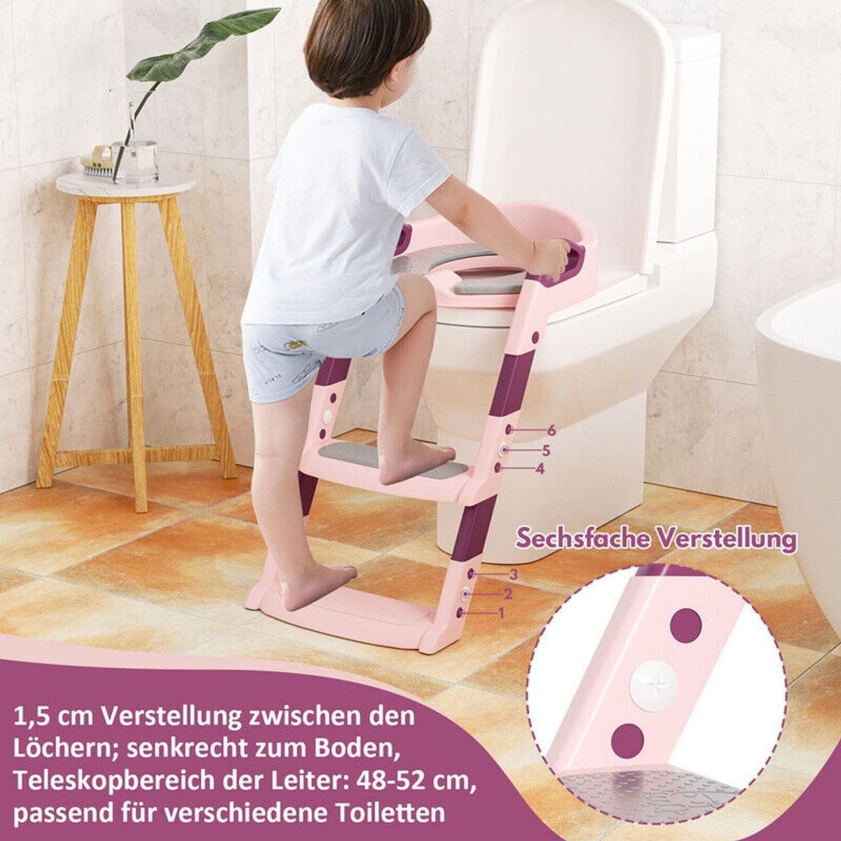 GENERICO - Asiento Adaptador De Baño Escalera Niños Rosada