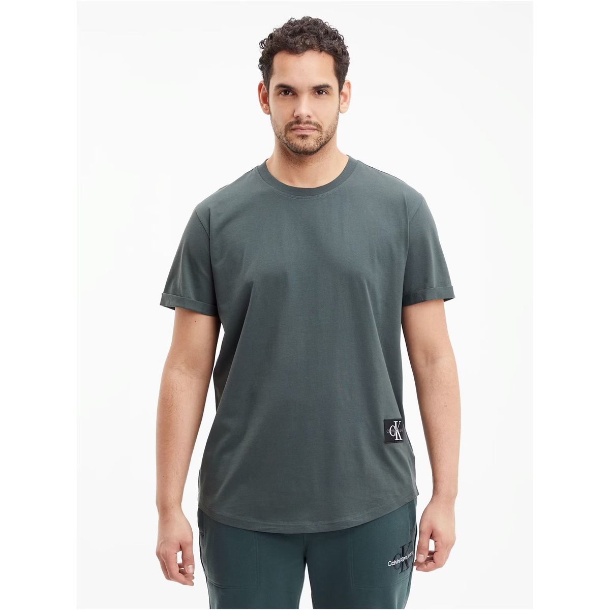 CALVIN KLEIN - Polera Badge Sleeve Verde Calvin Klein
