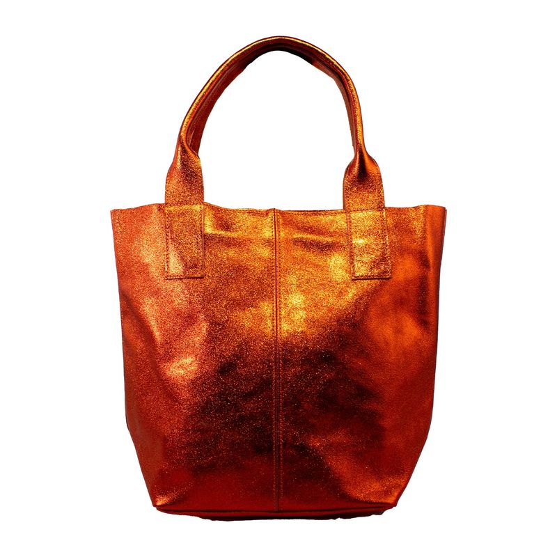 MAILEA - Cartera ecocuero saca brillo para mujer naranjo