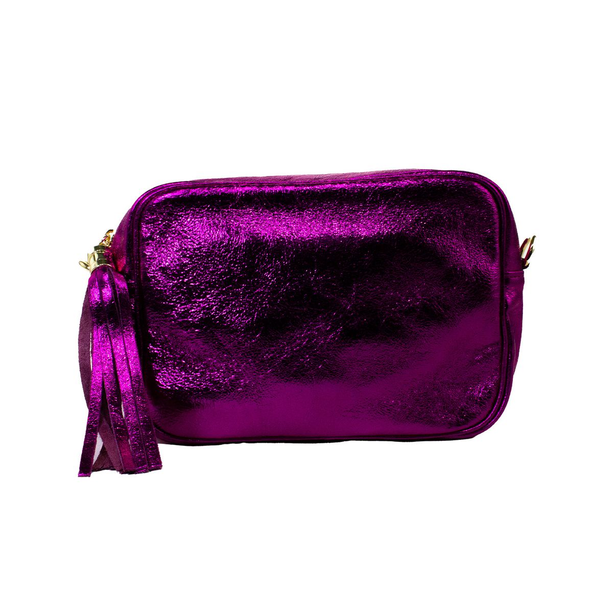 MAILEA - Cartera ecocuero rectangular brillo para mujer fucsia