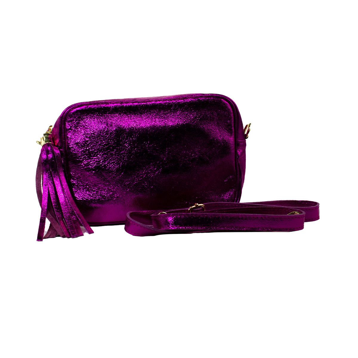 MAILEA - Cartera ecocuero rectangular brillo para mujer fucsia
