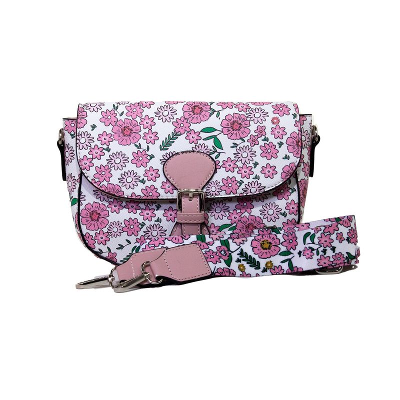 MAILEA - Bandolera ecocuero full flores para mujer rosado
