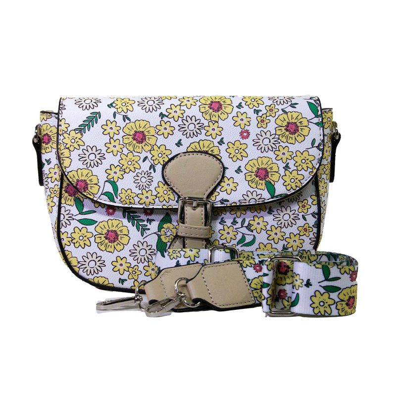 MAILEA - Bandolera ecocuero full flores para mujer amarillo