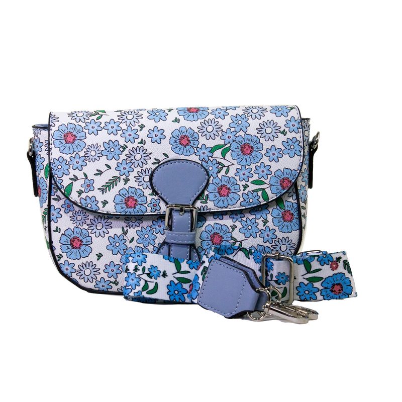 MAILEA - Bandolera ecocuero full flores para mujer celeste