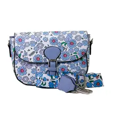 MAILEA - Bandolera ecocuero full flores para mujer celeste