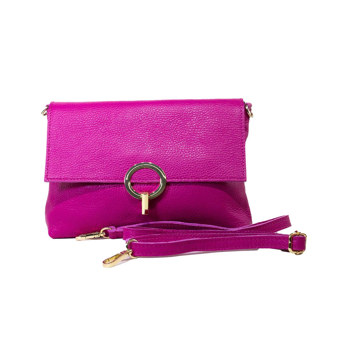 MAILEA - Cartera ecocuero cerrojo redondo para mujer fucsia