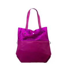 MAILEA - Cartera ecocuero franja brillo para mujer fucsia