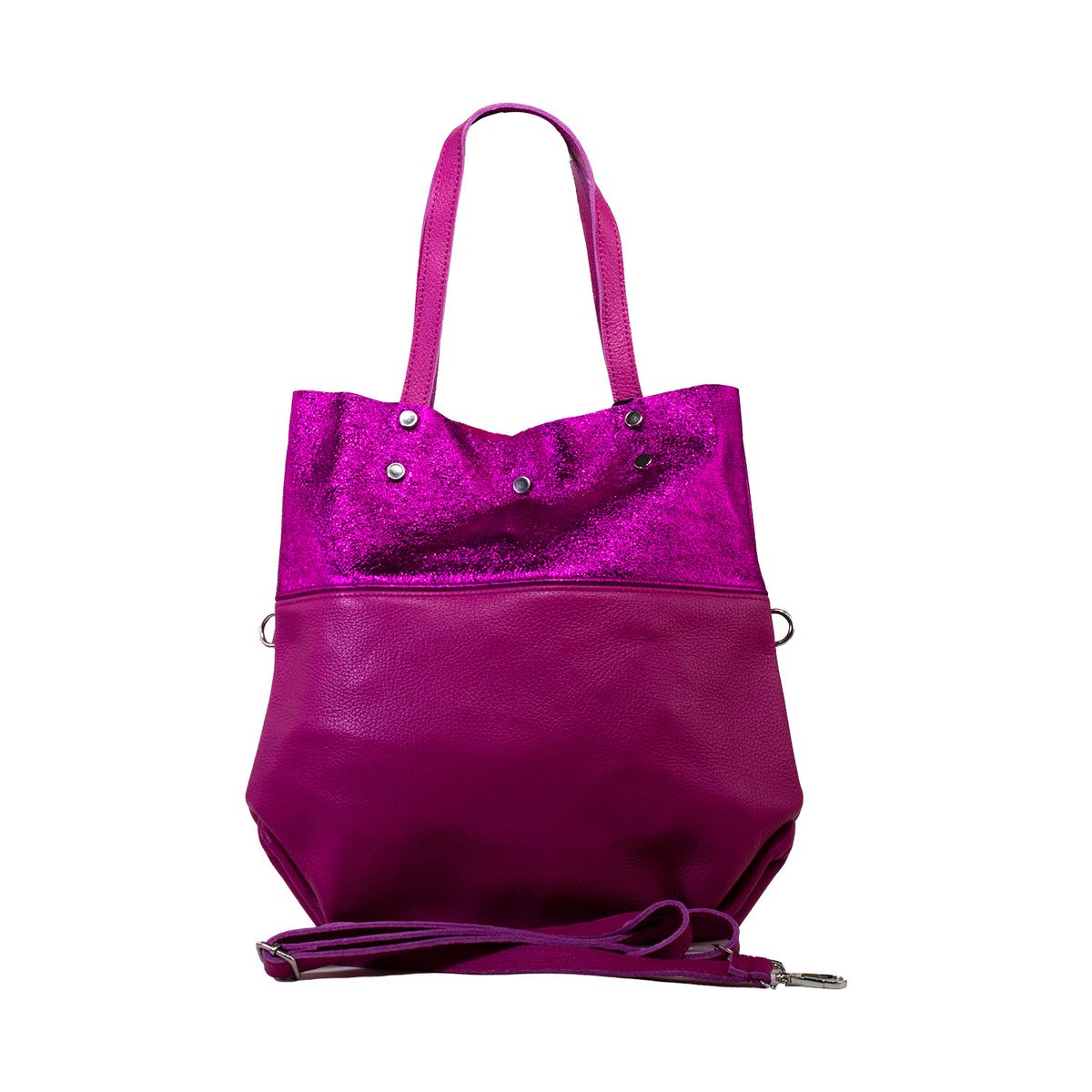 MAILEA - Cartera ecocuero franja brillo para mujer fucsia