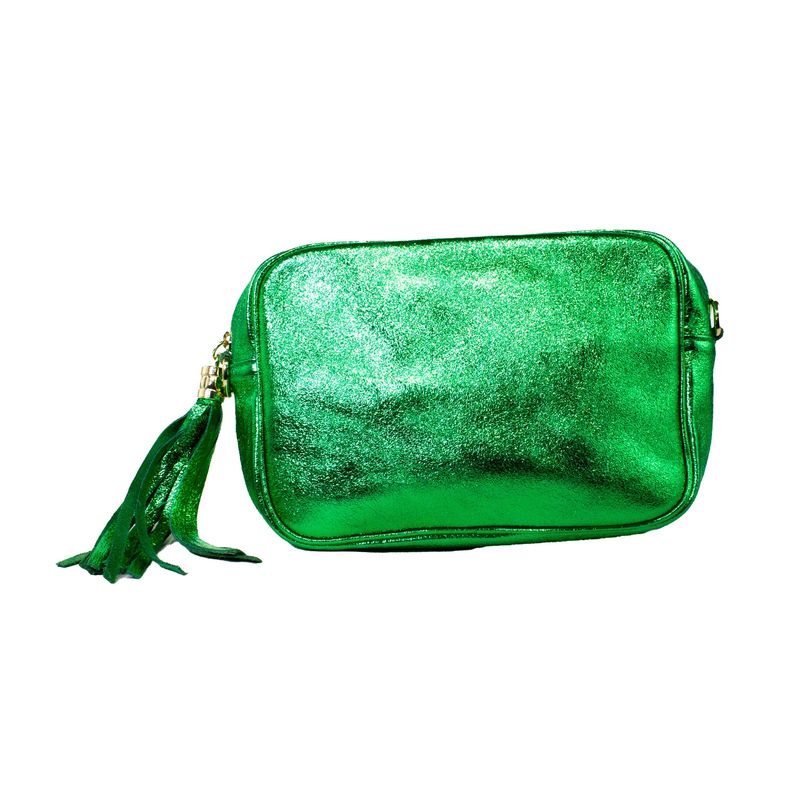 MAILEA - Cartera ecocuero rectangular brillo para mujer verde