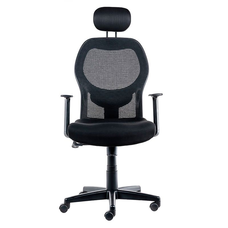 GENERICO - Silla Escritorio Ergonomica Negra con Cabecera y Apoyabrazos