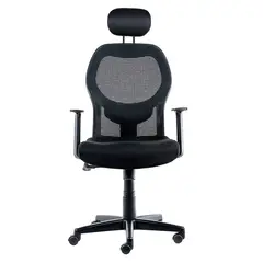 GENERICO - Silla Escritorio Ergonomica Negra con Cabecera y Apoyabrazos