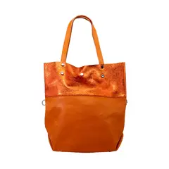 MAILEA - Cartera ecocuero franja brillo para mujer naranjo