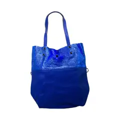 MAILEA - Cartera ecocuero franja brillo para mujer azul